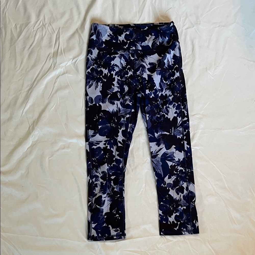 Fabletics Powerhold Leggings in Blue and Black Floral